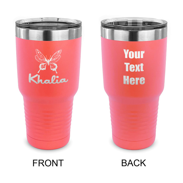Custom Butterflies 30 oz Stainless Steel Tumbler - Coral - Double Sided (Personalized)