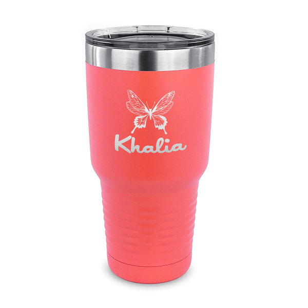 Custom Butterflies 30 oz Stainless Steel Tumbler - Coral - Single Sided (Personalized)