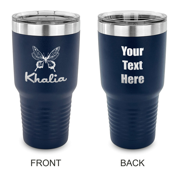 Custom Butterflies 30 oz Stainless Steel Tumbler - Navy - Double Sided (Personalized)