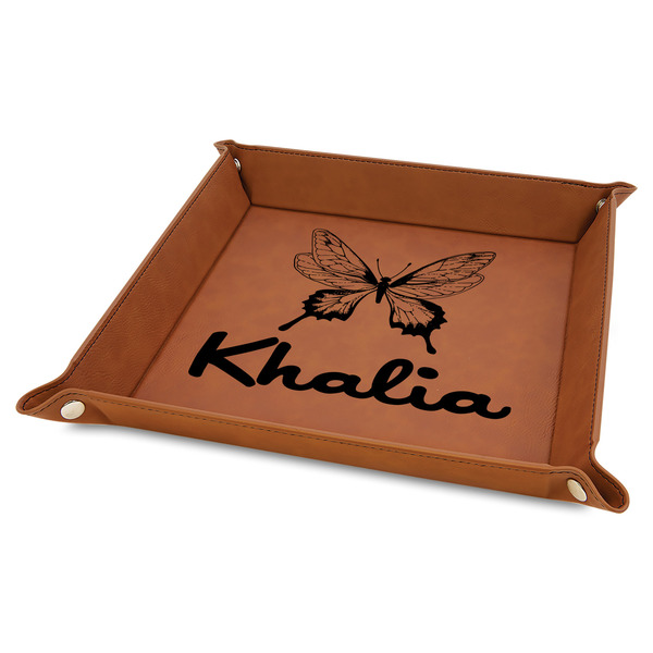Custom Butterflies 9" x 9" Leather Valet Tray w/ Name or Text