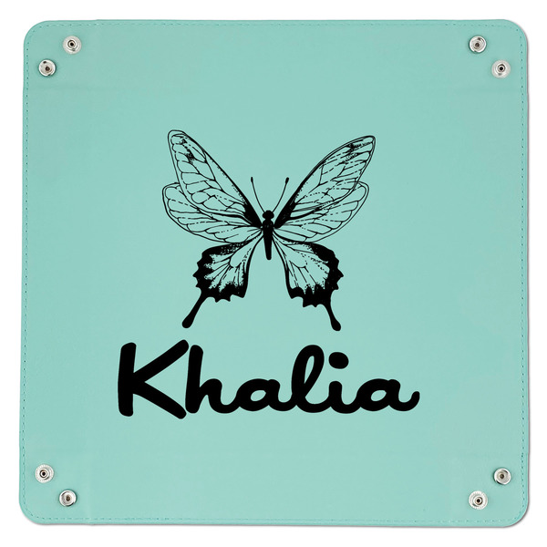Butterflies 9" x 9" Teal Leatherette Snap Up Tray - APPROVAL