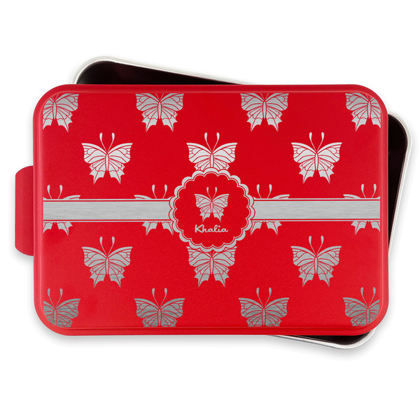 Butterflies Aluminum Baking Pan - Red Lid - FRONT w/lif off