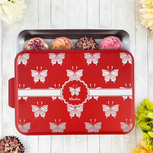 Butterflies Aluminum Baking Pan - Red Lid - LIFESTYLE