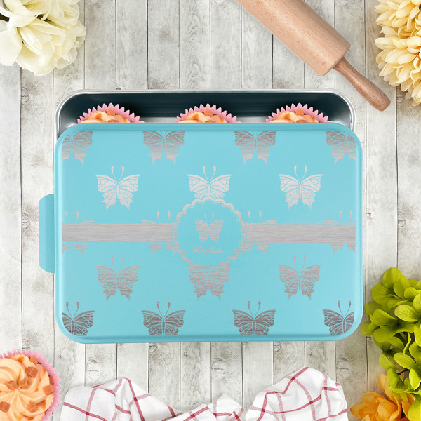 Butterflies Aluminum Baking Pan - Teal Lid - LIFESTYLE