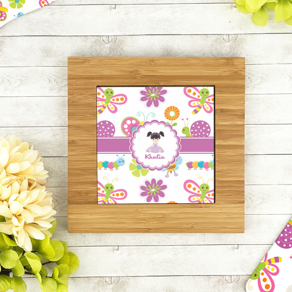 Butterflies Bamboo Trivet with 6" Tile - LIFESTYLE