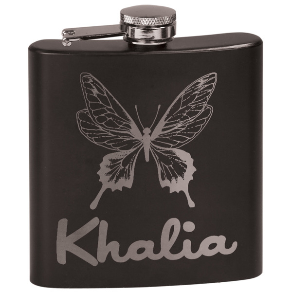 Custom Butterflies Black Flask Set (Personalized)
