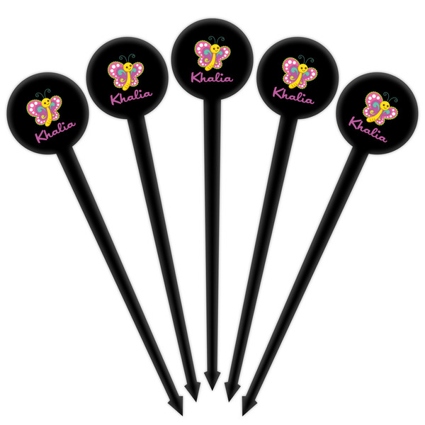 Butterflies Black Plastic 4" Food Pick - Round - Fan View