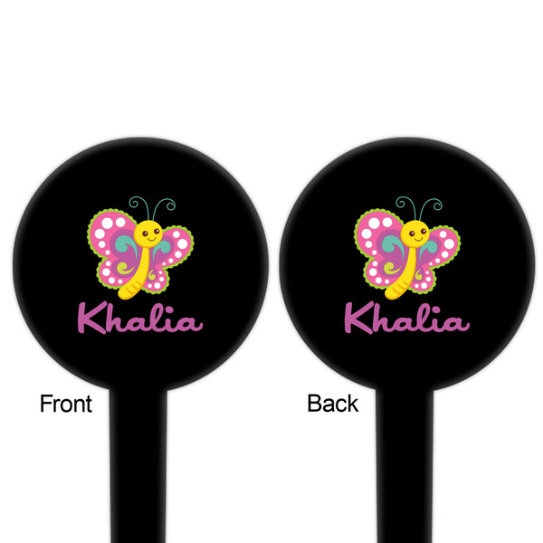 Butterflies Black Plastic 6" Food Pick - Round - Double Sided - Front & Back