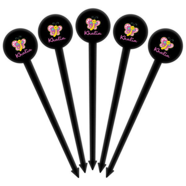 Butterflies Black Plastic 6" Food Pick - Round - Fan View