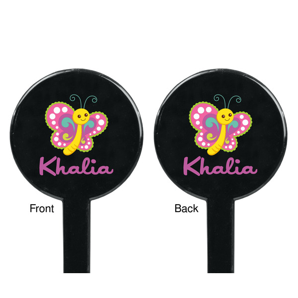 Butterflies Black Plastic 7" Stir Stick - Double Sided - Round - Front & Back