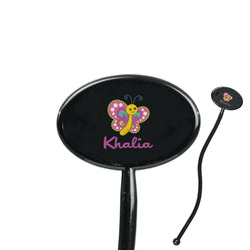 Butterflies 7" Oval Plastic Stir Sticks - Black - Single Sided (Personalized)
