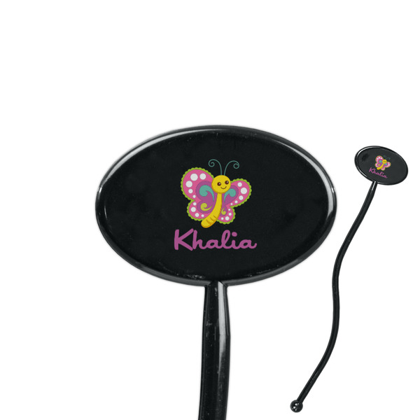 Custom Butterflies 7" Oval Plastic Stir Sticks - Black - Double Sided (Personalized)