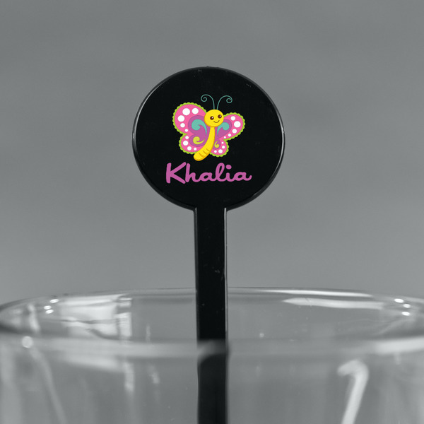 Butterflies Black Plastic 7" Stir Stick - Round - Main