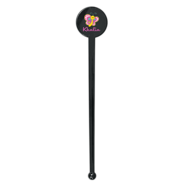 Butterflies Black Plastic 7" Stir Stick - Round - Single Stick