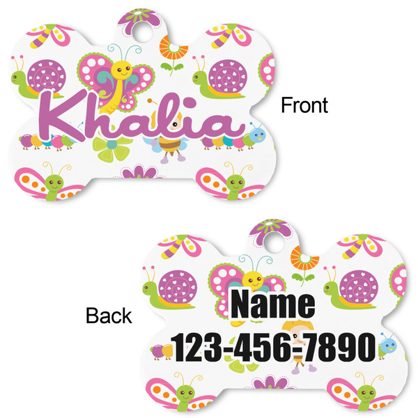 Butterflies Bone Shaped Dog Tag - Front & Back