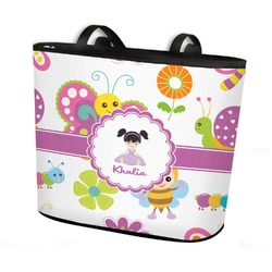 Butterflies Bucket Tote w/ Genuine Leather Trim - Large w/ Front & Back Design (Personalized)