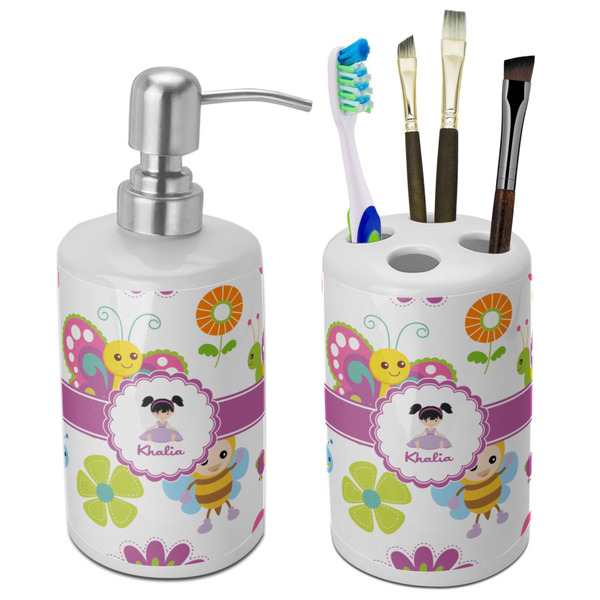 Custom Butterflies Ceramic Bathroom Accessories Set (Personalized)