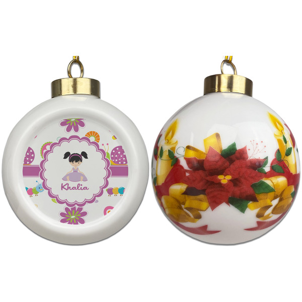 Butterflies Ceramic Christmas Ornament - Poinsettias (APPROVAL)