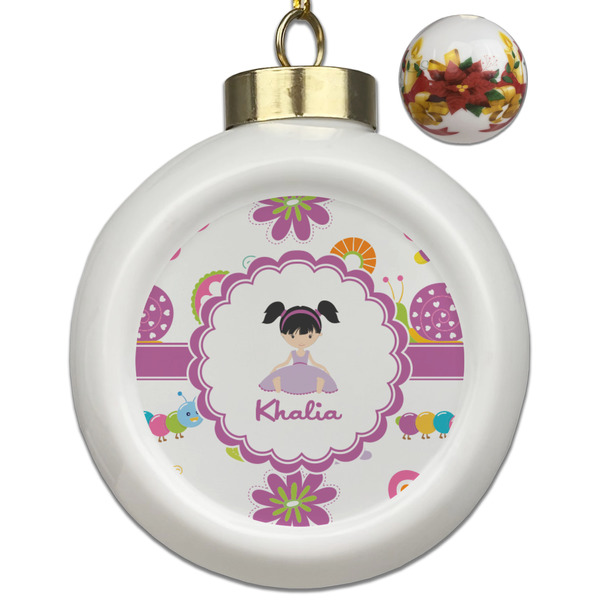Custom Butterflies Ceramic Ball Ornaments - Poinsettia Garland (Personalized)