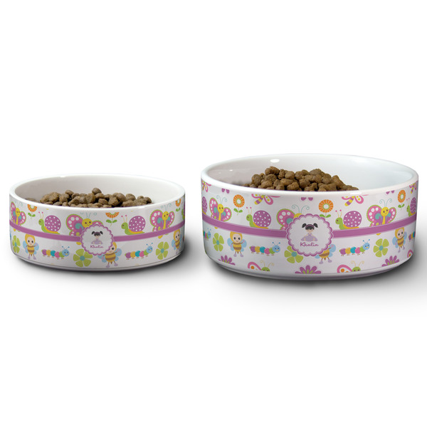Butterflies Ceramic Dog Bowls - Size Comparison