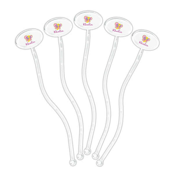 Butterflies Clear Plastic 7" Stir Stick - Oval - Fan