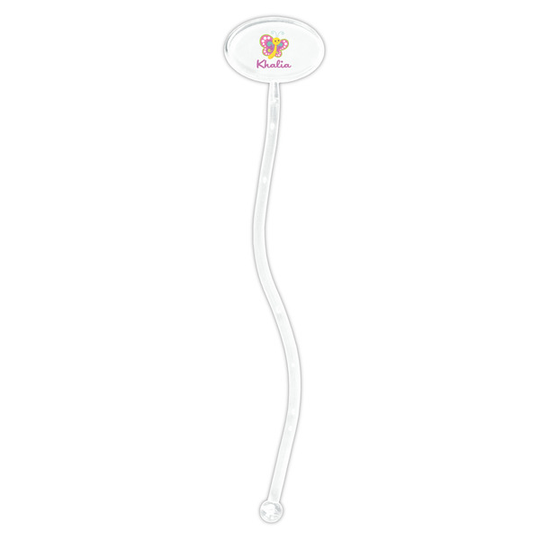 Butterflies Clear Plastic 7" Stir Stick - Oval - Single Stick