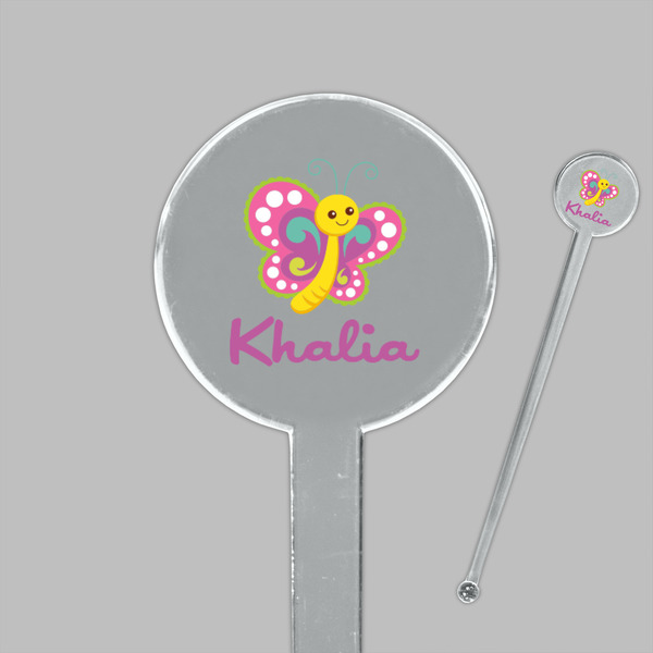 Butterflies Clear Plastic 7" Stir Stick - Round - Closeup