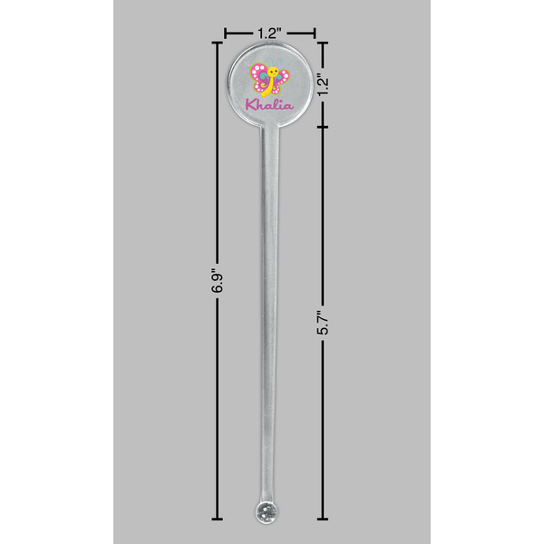 Butterflies Clear Plastic 7" Stir Stick - Round - Dimensions
