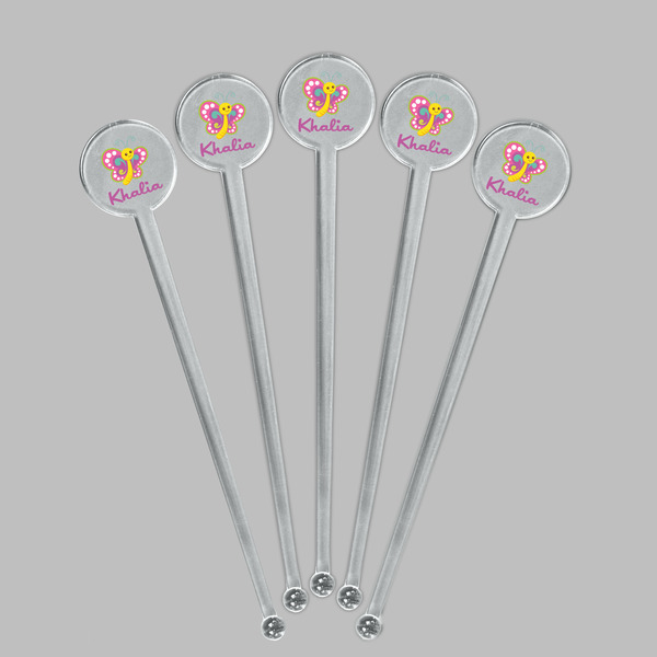 Butterflies Clear Plastic 7" Stir Stick - Round - Fan View