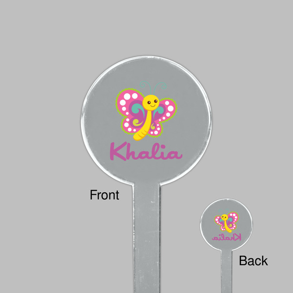 Butterflies Clear Plastic 7" Stir Stick - Round - Front & Back