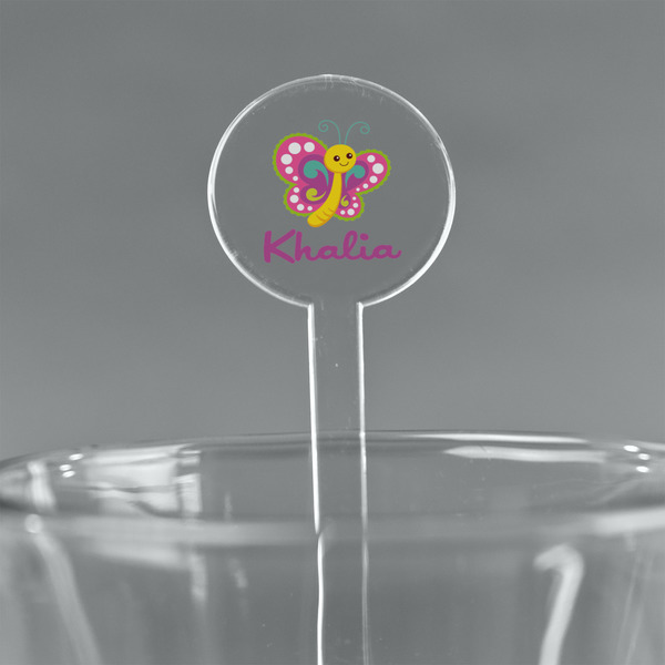 Custom Butterflies 5.5" Round Plastic Stir Sticks - Clear (Personalized)