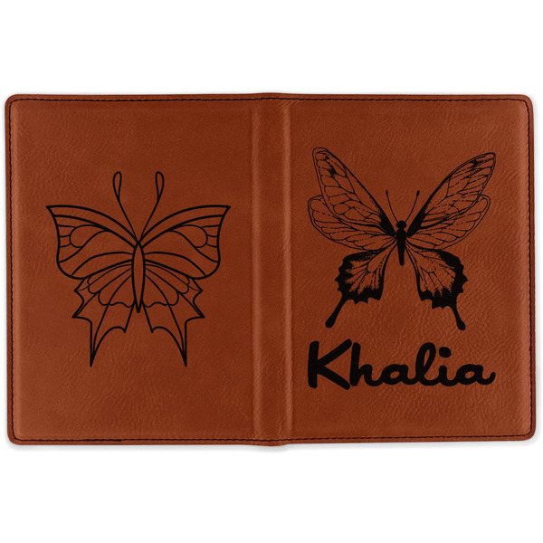 Butterflies Cognac Leather Passport Holder Outside Double Sided - Apvl