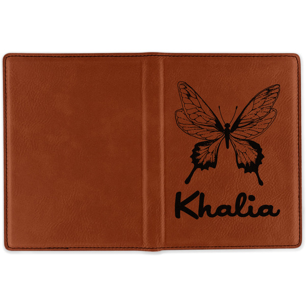Butterflies Cognac Leather Passport Holder Outside Single Sided - Apvl