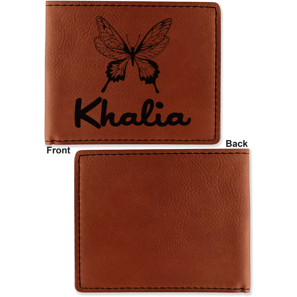 Butterflies Cognac Leatherette Bifold Wallets - Front and Back Single Sided - Apvl