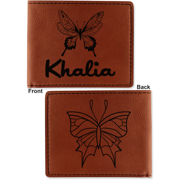 Butterflies Cognac Leatherette Bifold Wallets - Front and Back