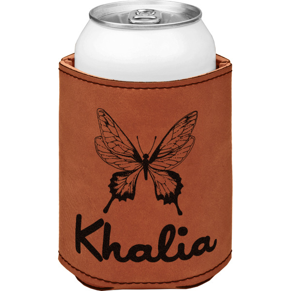 Butterflies Cognac Leatherette Can Sleeve - Single Front
