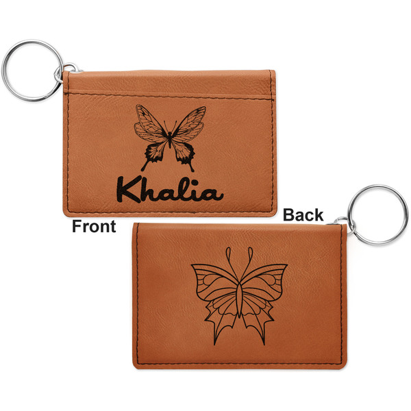 Butterflies Cognac Leatherette Keychain ID Holders - Front and Back Apvl