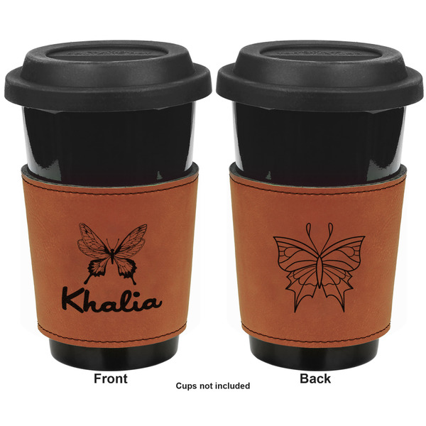 Butterflies Cognac Leatherette Mug Sleeve - Double Sided Apvl