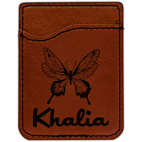 Butterflies Cognac Leatherette Phone Wallet close up