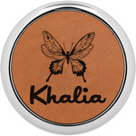Butterflies Leatherette Round Coaster w/ Silver Edge (Personalized)