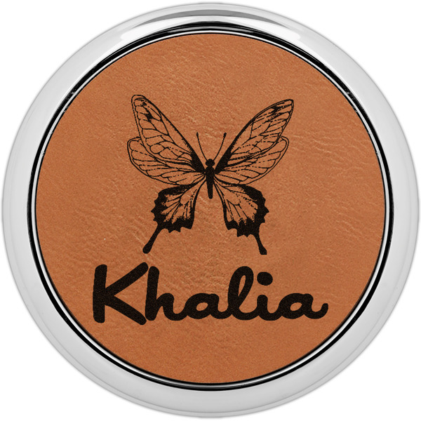 Custom Butterflies Leatherette Round Coaster w/ Silver Edge - Single or Set (Personalized)