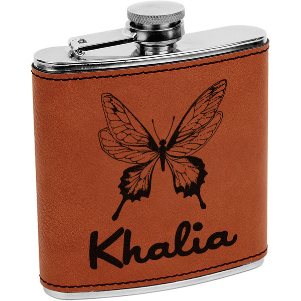 Custom Butterflies Leatherette Wrapped Stainless Steel Flask (Personalized)