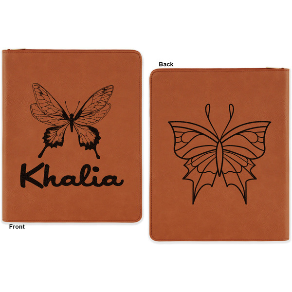 Butterflies Cognac Leatherette Zipper Portfolios with Notepad - Double Sided - Apvl