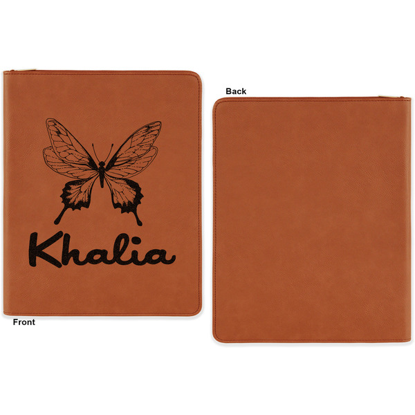 Butterflies Cognac Leatherette Zipper Portfolios with Notepad - Single Sided - Apvl