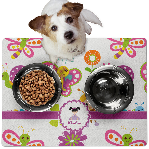 Custom Butterflies Dog Food Mat - Medium w/ Name or Text