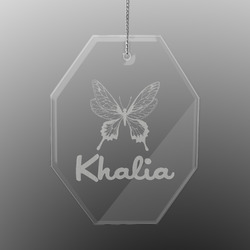 Butterflies Engraved Glass Ornament - Octagon (Personalized)