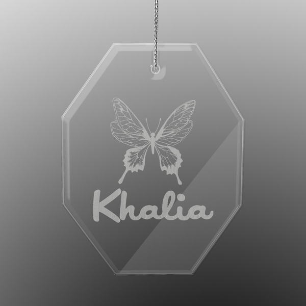 Custom Butterflies Engraved Glass Ornament - Octagon (Personalized)