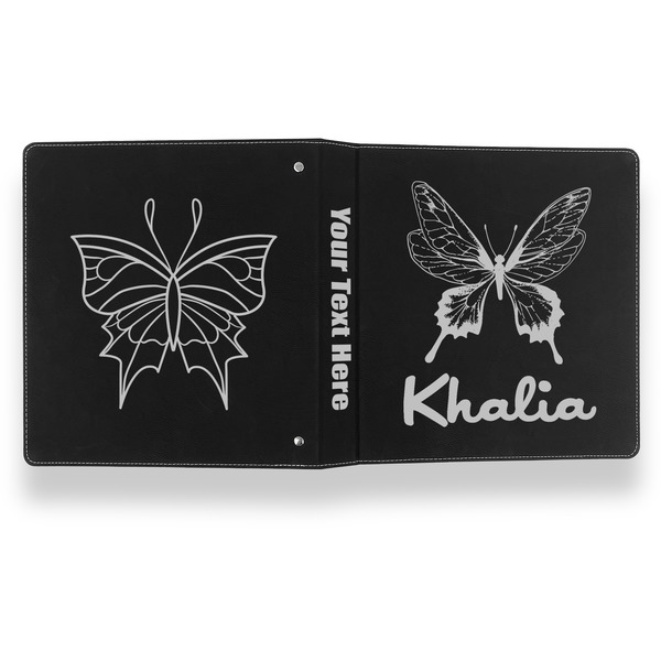 Butterflies Leather Binder - 1" - Black- Back Spine Front View