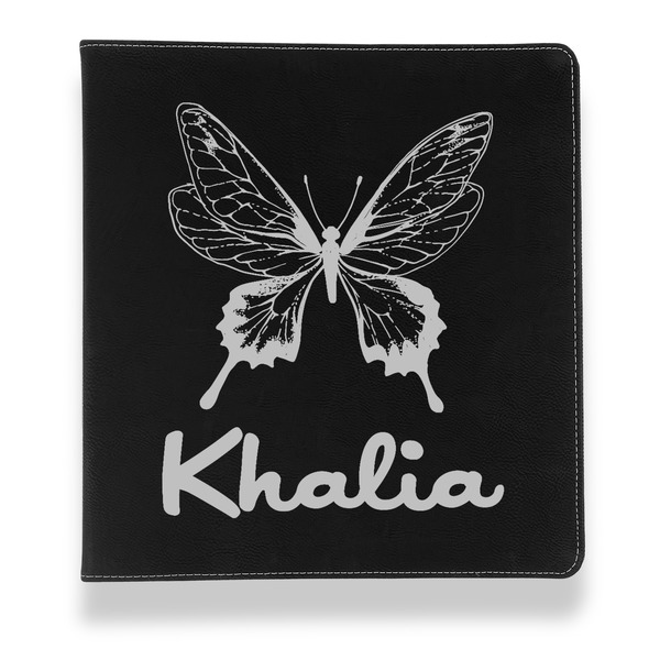 Custom Butterflies Leather Binder - 1" - Black (Personalized)