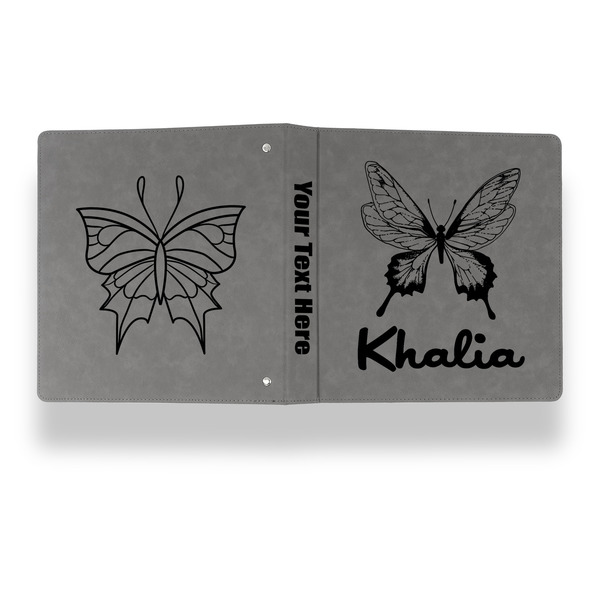 Butterflies Leather Binder - 1" - Grey - Back Spine Front View